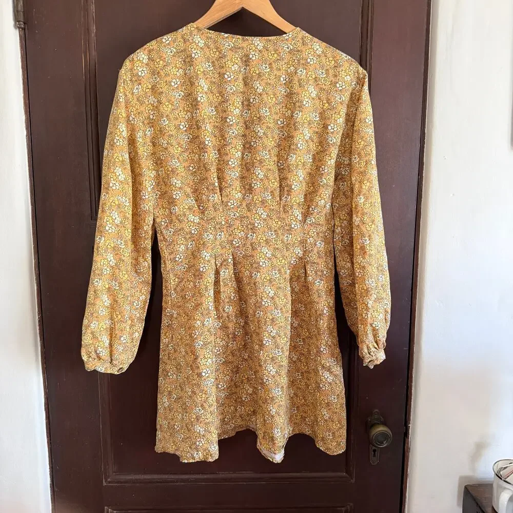 Free People Portobello Dress Mustard Yellow Linen Blend Twill Floral Dress | 4